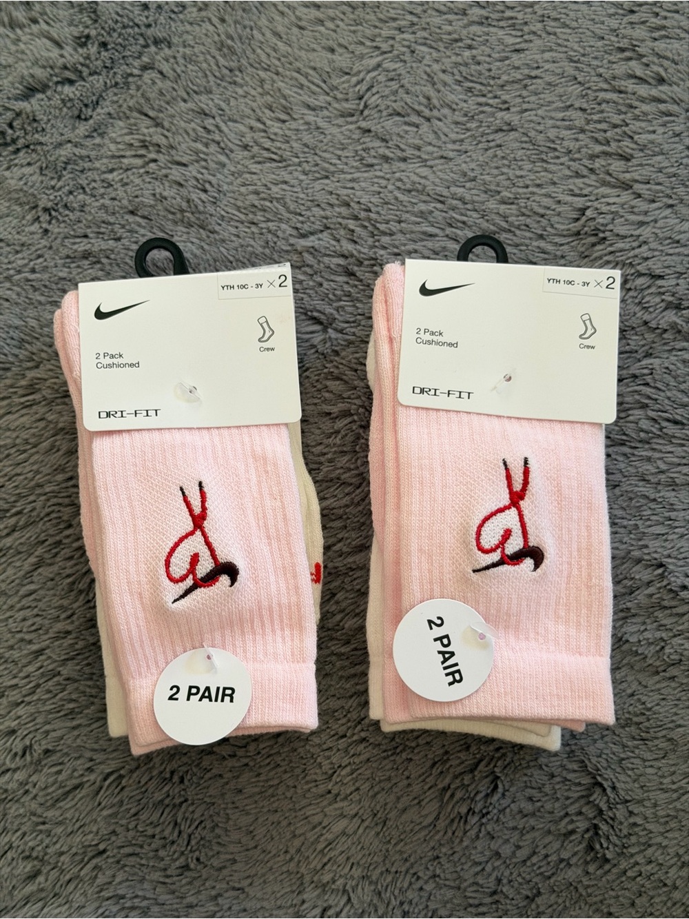 (2) Nike Toddler Girl’s Dri-FIT Pink Cushioned Crew Socks Youth 10c-3y - 2 Pack